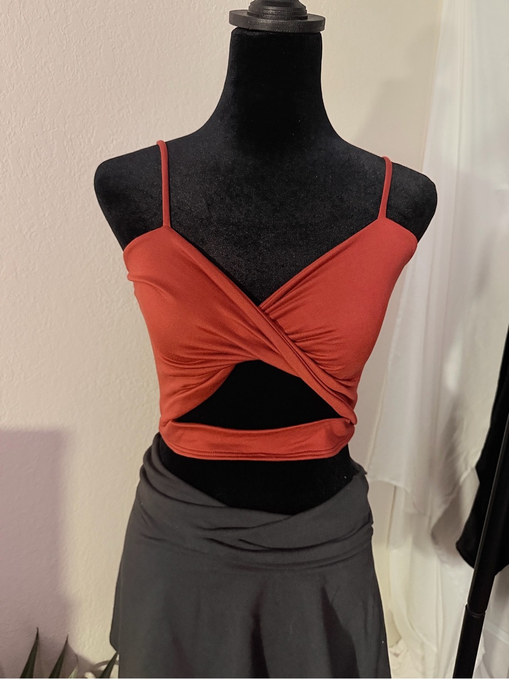 New Windsor Rust Red Twist-Front Wrap Crop Tank Top